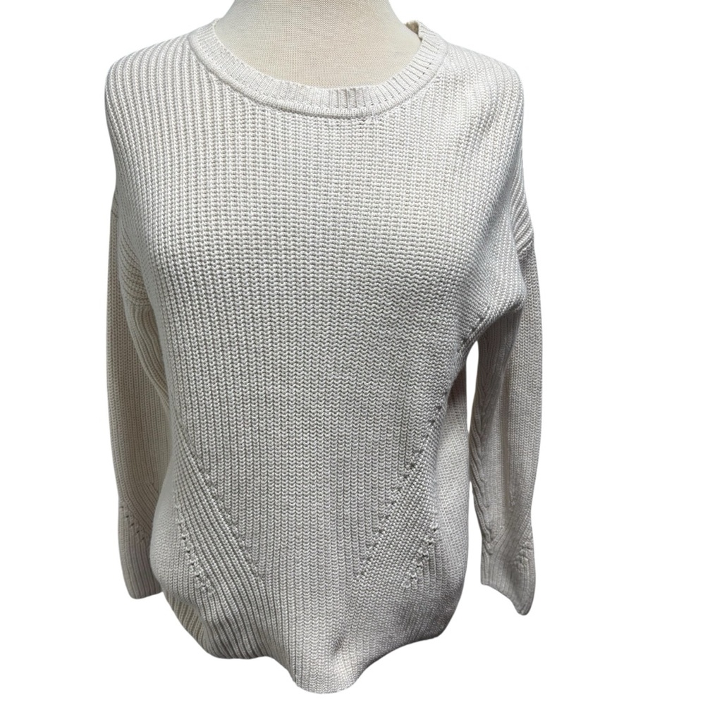 Lucky‎ Brand Lace Up Back Cotton Knit Sweater Cream Off White S P Ribbed #583
